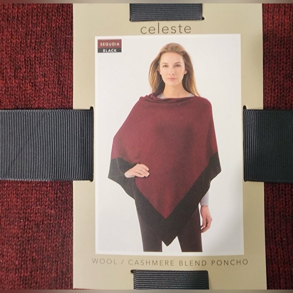 Celeste Dark Red Wool Poncho Brand New